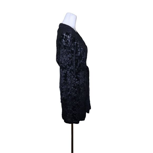 INC Short Kimono Robe Burnout Velvet Womens Size S Black Pockets - Picture 4 of 8